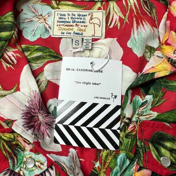 Sandrine Rose Hawaiian Pearl Snap Floral Shirt Red S/S Women Small NWT Made USA - Picture 9 of 10